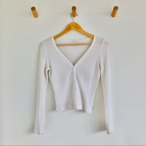 Aritzia White Ribbed Long Sleeve Top